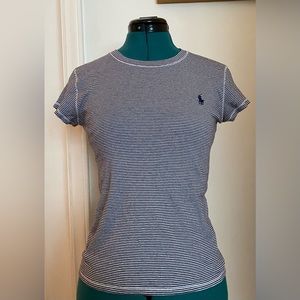 Polo Ralph Lauren Crewneck Short Sleeve Navy Blue and White Striped T-Shirt